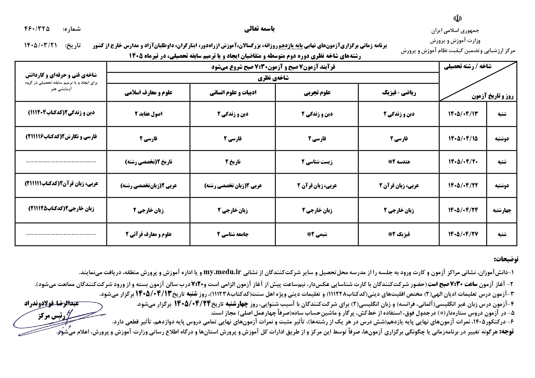 exam plan 11th tir